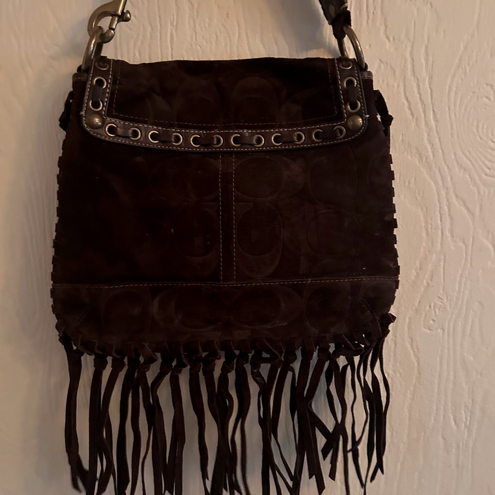 Fringed Brown suede shoulder bag